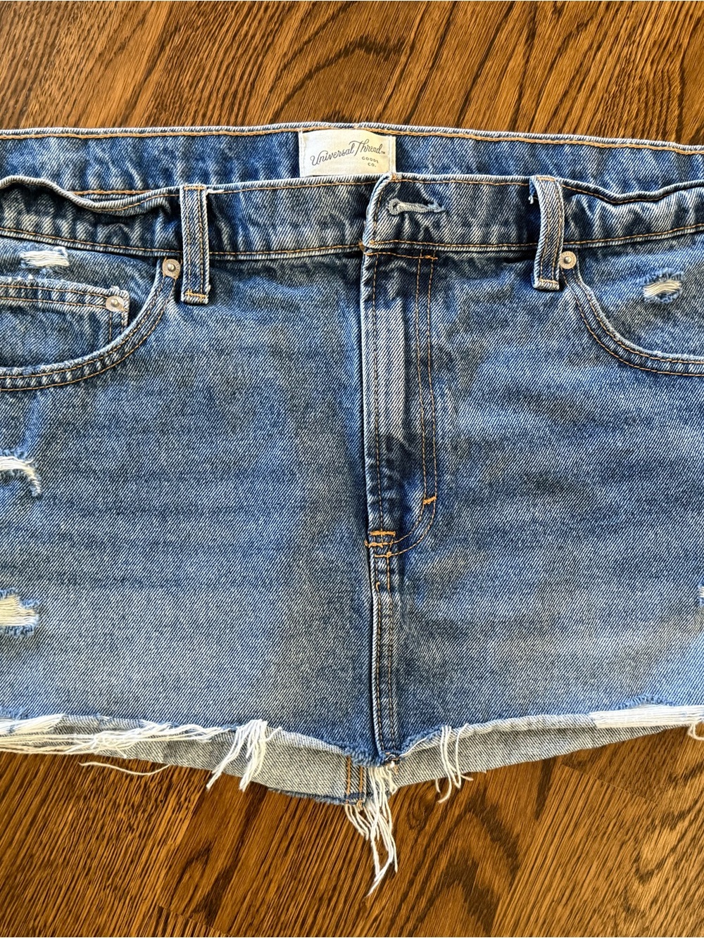Universal Thread High-Rise Frayed Hem Denim Skirt 16  - Light Blue